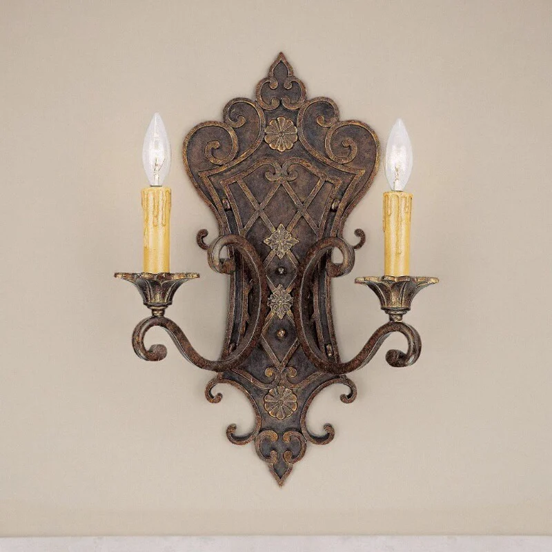American vintage country wall lamp, European style antique bedroom bedside lamp, double head creative background wall, warm deco