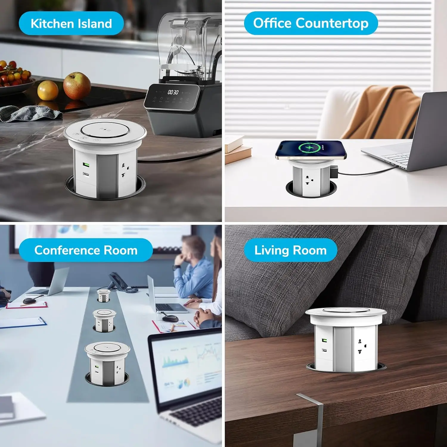 Pop Up Outlet with 15W Wireless Charger, Pop Up Countertop Outlet with Speaker Night Light,4.9