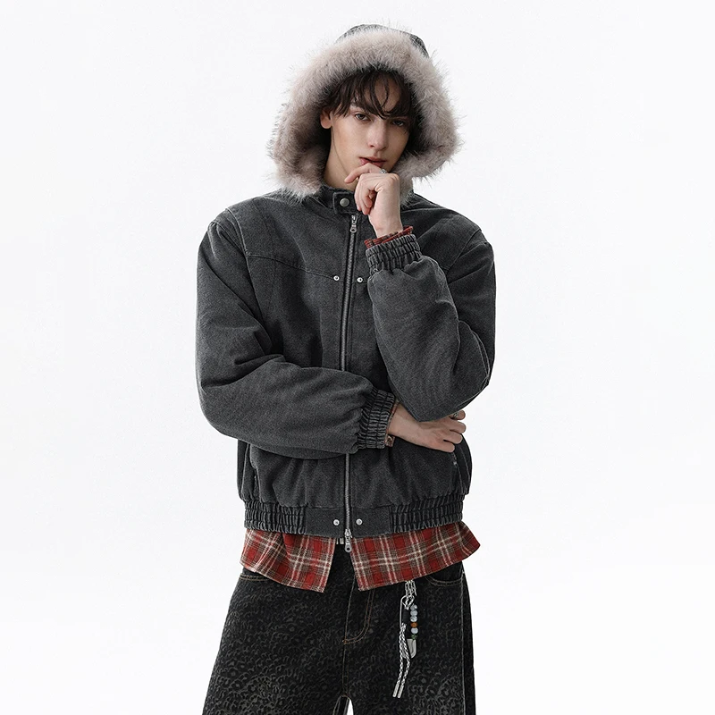 LUZHEN 2025 شتاء جديد موضة فو الفراء مقنعين وسادة مبطنة الرجال العصرية عالية الجودة بلون وسيم سترة الملابس JY5099