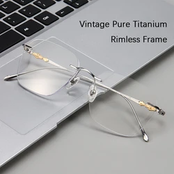 New Ultralight Pure Titanium Rimless Glasses Frame For Women Men  Eyeglasses Optical Anti Blue Light Myopia Prescription Eyewear