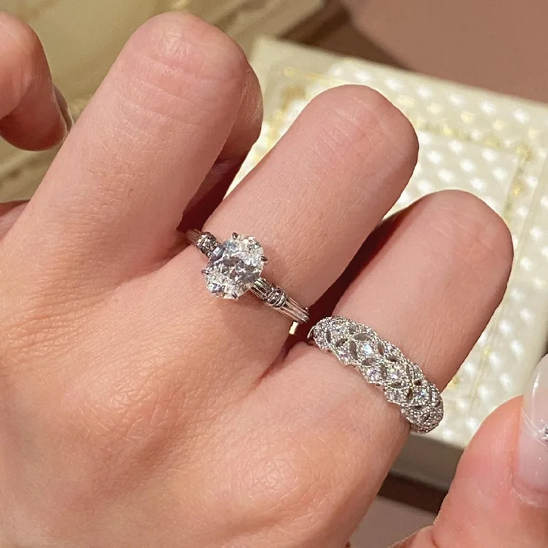 Vintage lace hollow out texture inlay diamond rings for women exquisite silver 925 high-end elegant ring wedding jewelry gifts