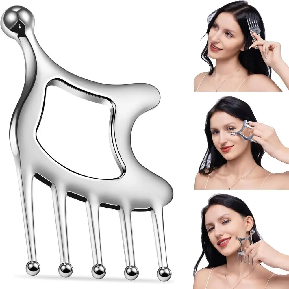 

New Design with Handle Scalp Massage Comb Stainless Steel Protable Gua Sha Facial Tool 5 In 1 Head Massager Scalp