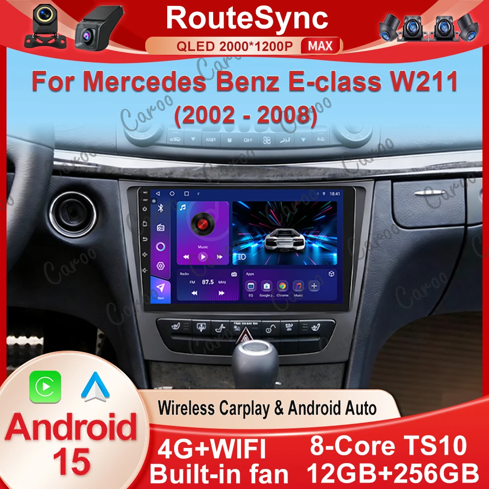 Android 15 Carplay Auto 2K Screen Car Radio Multimedia Player For Mercedes Benz E-class W211 2002 - 2008 2din Autoradio Stereo