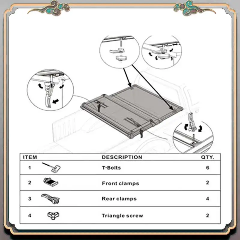 Reliable-Universal Parts Accessories For Hard Tri-Fold Tonneau Cover Pickup Truck Cargo Cover Fixing Kit