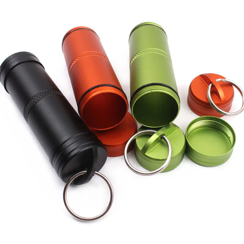 1Pcs Portable Waterproof Pill Container Aluminum Alloy Emergency Pill Holder Mini Keychain Case Holder Container
