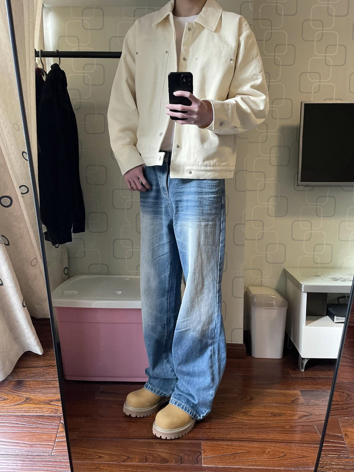 

Cleanfit Blue Men's Jeans American Retro Straight Leg Micro Flared Pants Trendy Brand Vibe Wide Leg Pants Youth Faion