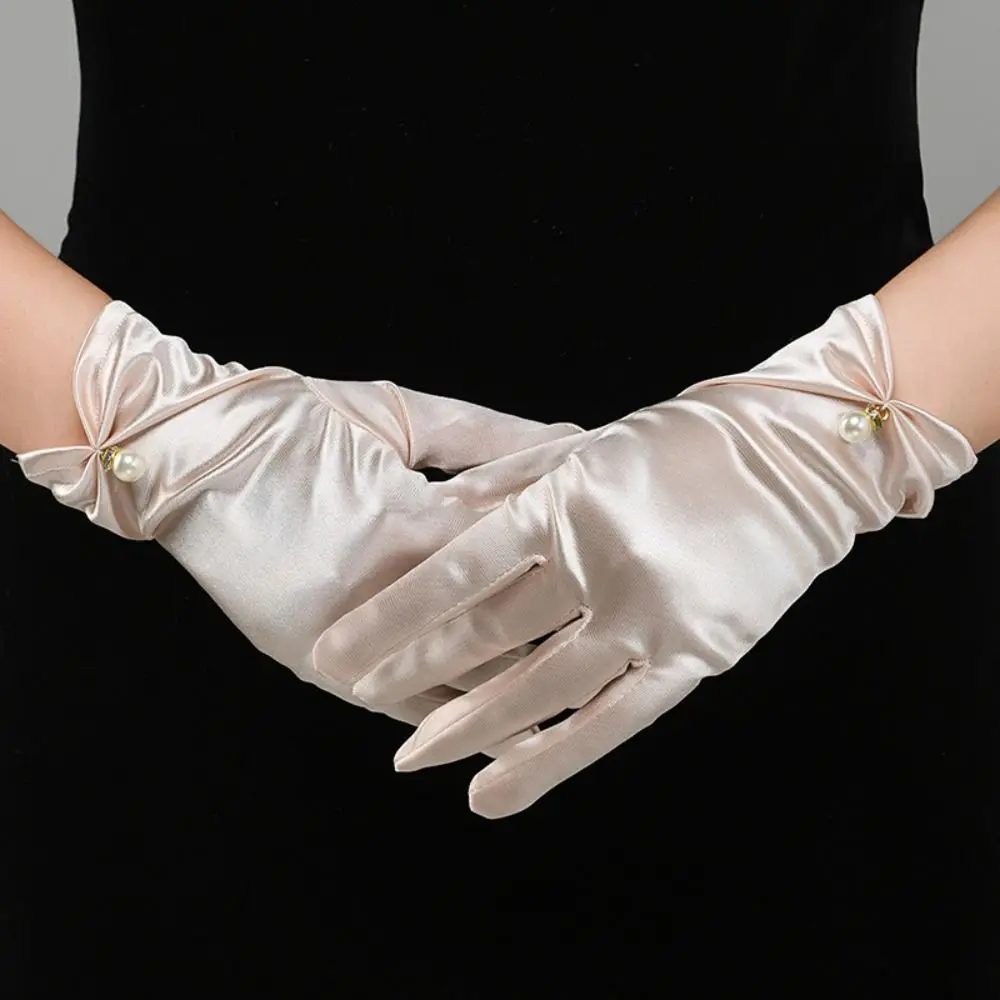 

Evening Party Mittens Solid Color Satin Gloves Satin Elastic Short Finger Mittens Stage Gloves Wedding