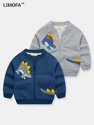 LJMOFA New Boys Spring Autumn Jacket Baby Kids Coats Cartoon Dinosaur Zipper Hoodies For Child Sweatshirt Baseball Jacket D166