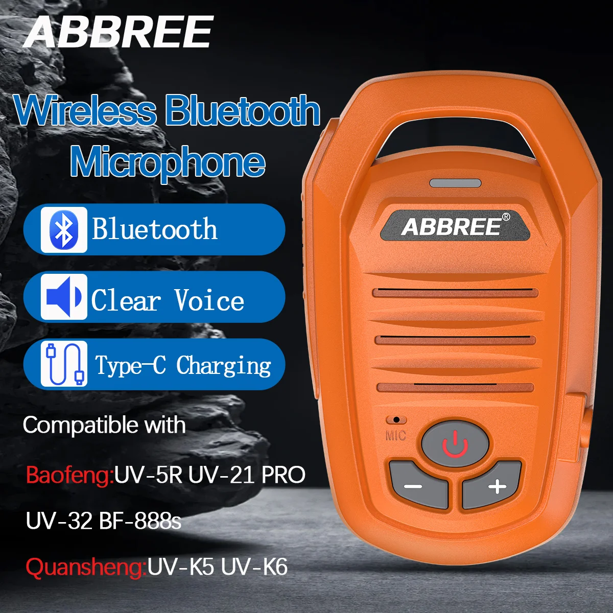 

ABBREE Wireless Bluetooth Speaker Microphone Handheld Mic For Baofeng UV-28 UV-21 PRO UV-32 Quansheng UV-K6 TK11 Walkie Talkie
