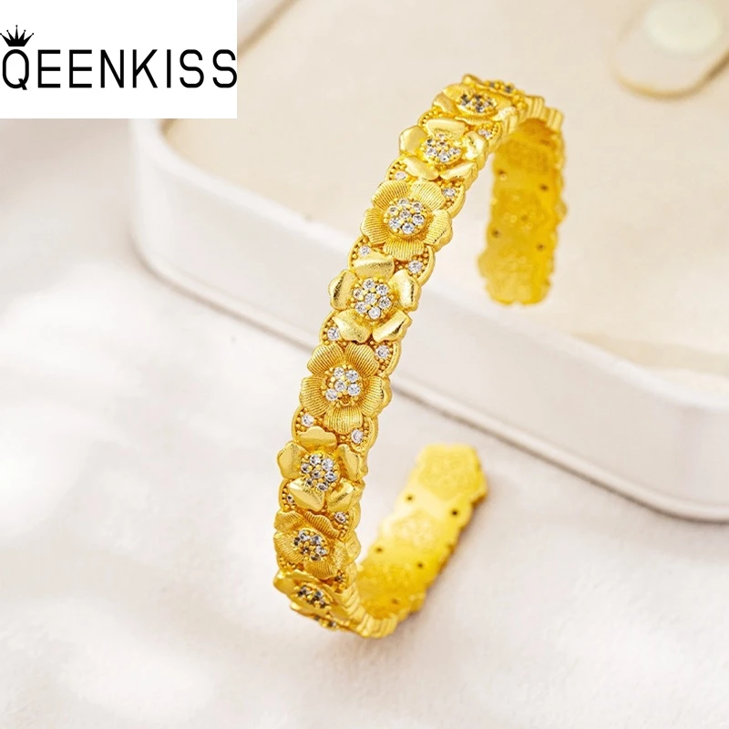 

QEENKISS Gold Flower Luxury Bangle Bracelets For Women Wedding Party Birthday Christmas Bride Mother Girl Ladies Gifts BT5380