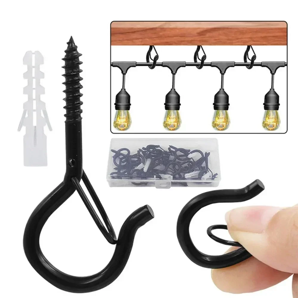 2025 New 20pcs Screw Hooks for Outdoor String Lights, Q-Hooks for Light Eye Hooks Cup Ceiling Wall Hooks with Safety Buckles