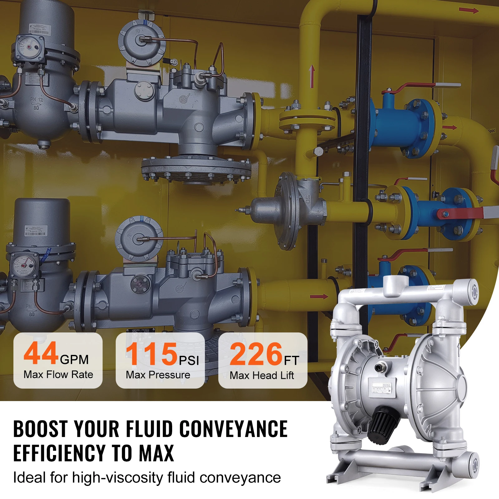 SucceBuy Air Operated Double Diaphragm Pump, 44 GPM Max 115 PSI Air Waste Oil Pneumatic Transfer Pump for Diesel Grease Oil Use