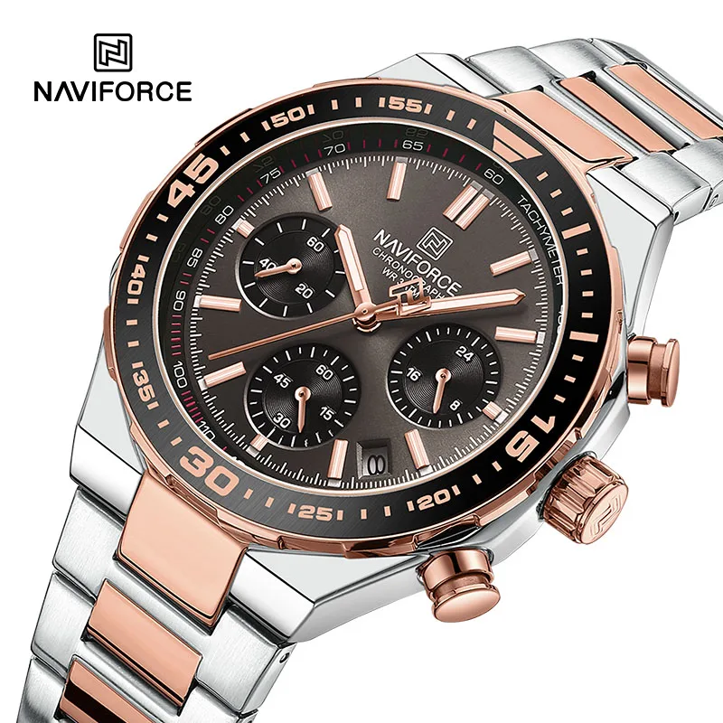 Popular Style NAVIFORCE New Stainless Steel Waterproof Masculino Quartz Wrist Watches Men's Chronograph with Date Display Window