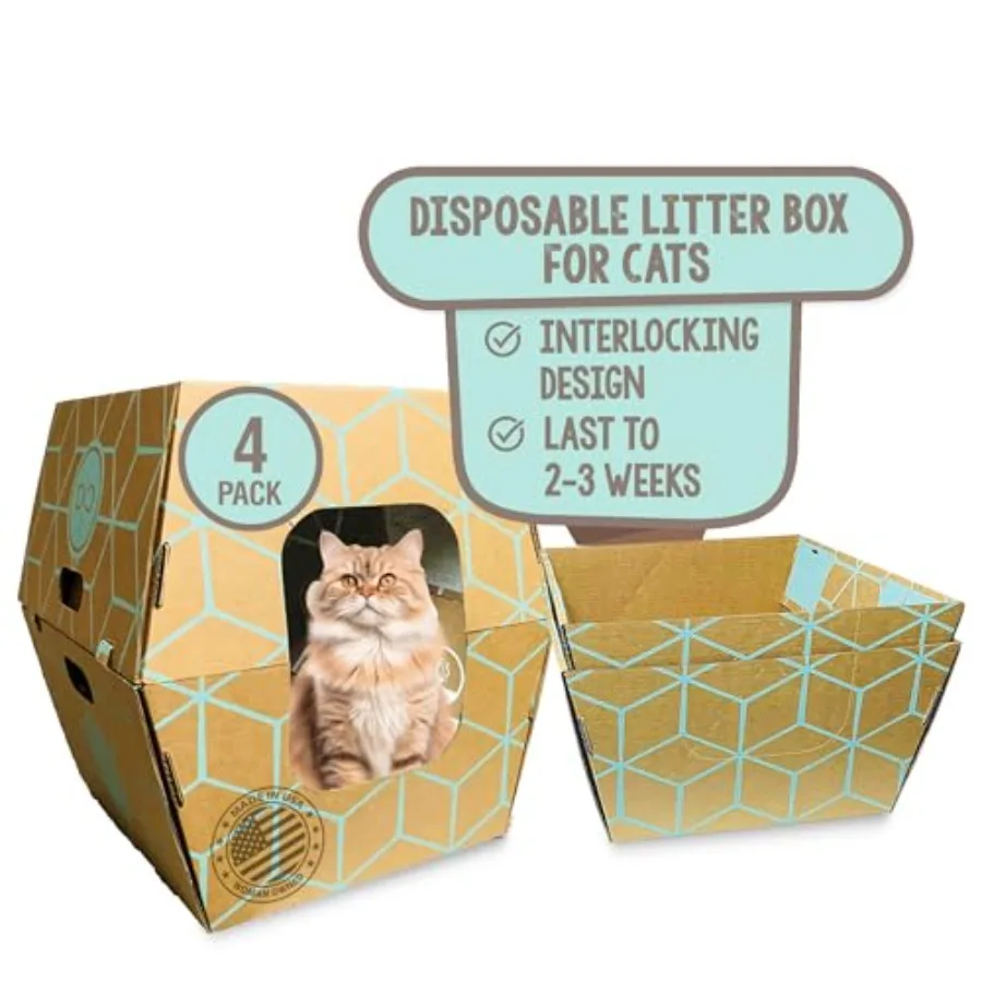 

4 Trays Disposable Litter Boxes for Cats - Water Resistant Cat Litter Box - Fits Large Cats - Made in USA - 19 L x 17 W x 8.5 H