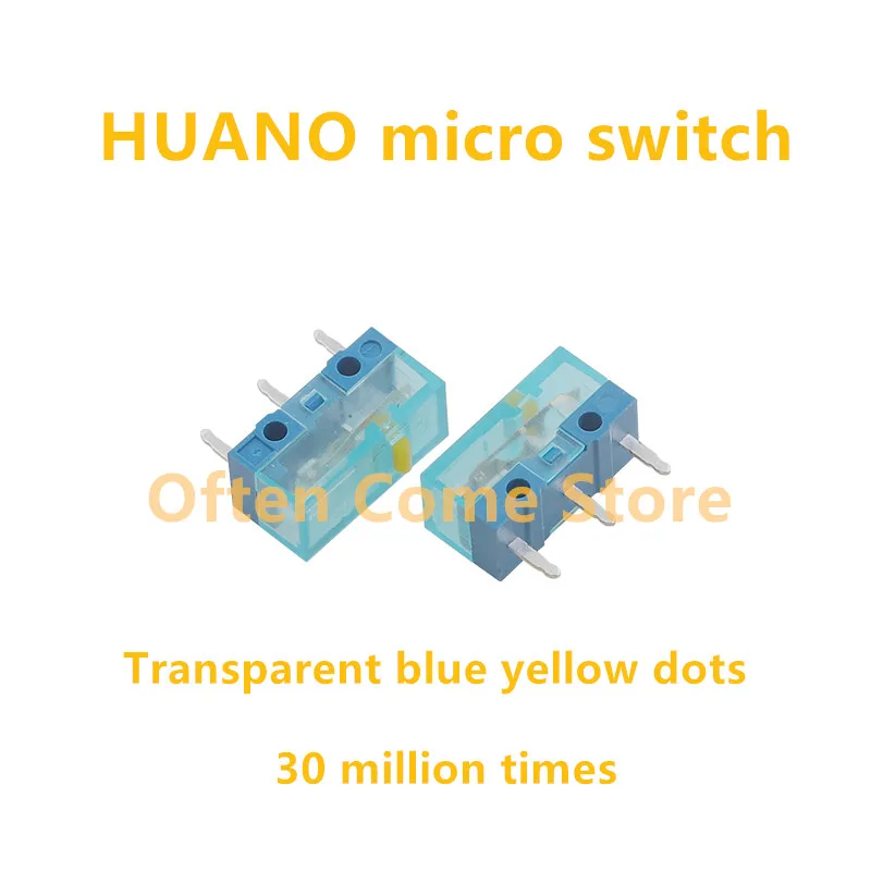 

10Pcs HUANO Micro Switch New transparent blue shell yellow dot 30 million clicks life computer mouse