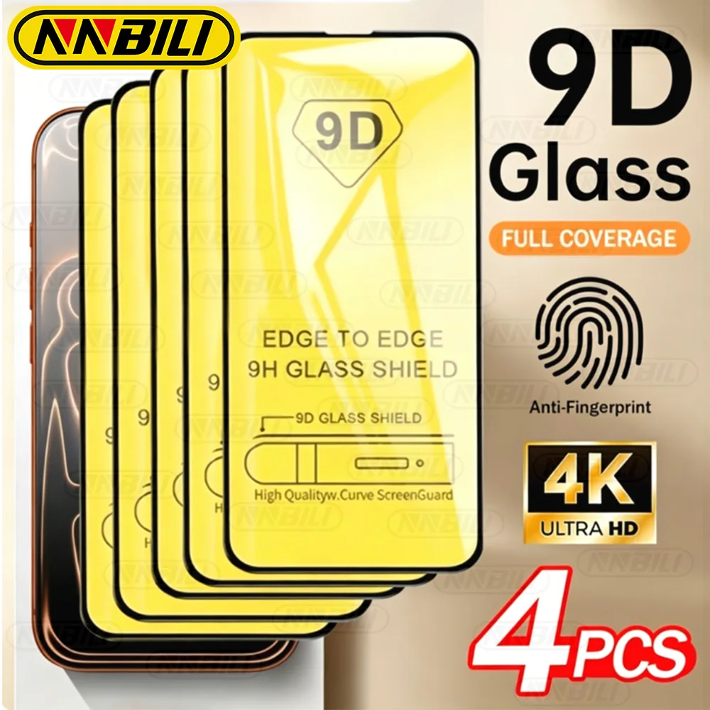 

NNBILI 4 шт. 9D защитное стекло для iPhone 17 Pro Max, HD пленка от царапин для iPhone Air и 17 Pro, полное покрытие