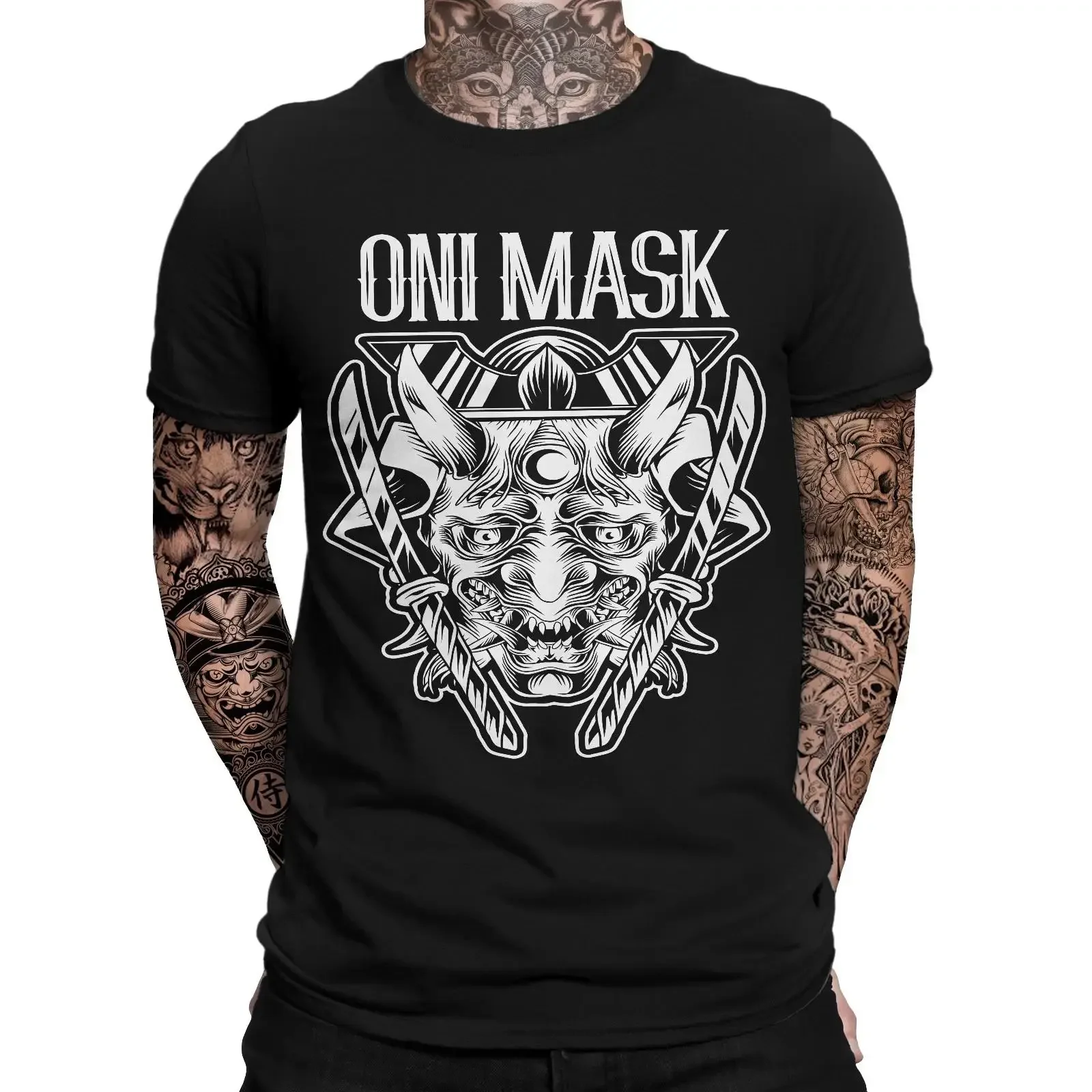 Oni Mask T Shirt Maske Shogun Samurai Krieger Japan Mythos Schwerter Schwert Fun vintage Washed Breathable Versatile Slightly