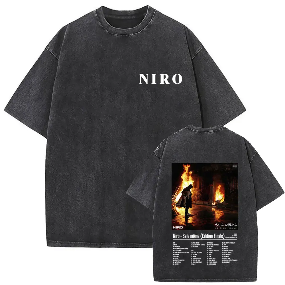 Rapper Niro Sale Môme Album Washed Vintage T Shirt Fashion Hip Hop Male Casual Cotton