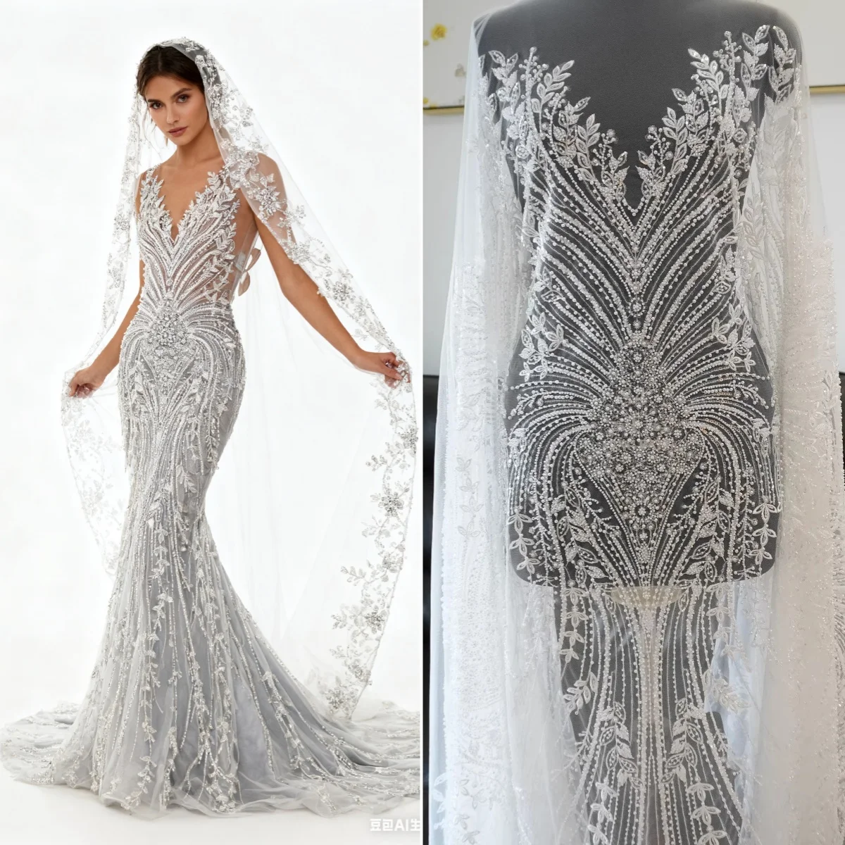 

Новая кружевная ткань с бусинами и блестками для ногтей, ручная работа, Cheongsam, наряд для выступлений, свадебное платье, дизайнерская ткань