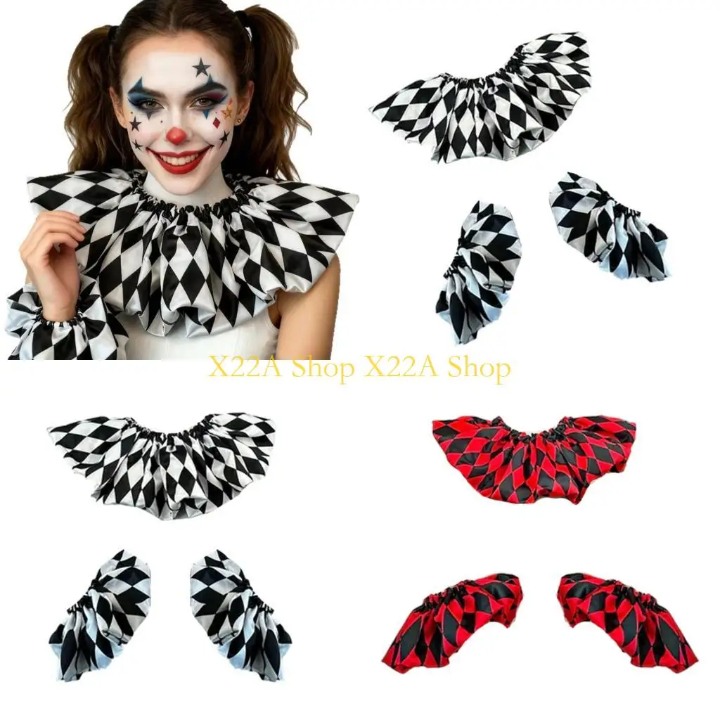 Unique Clown Party Collar Wrist Cuffs Accessory Perfect for Festive Cosplay Office Outings Soft Polyester