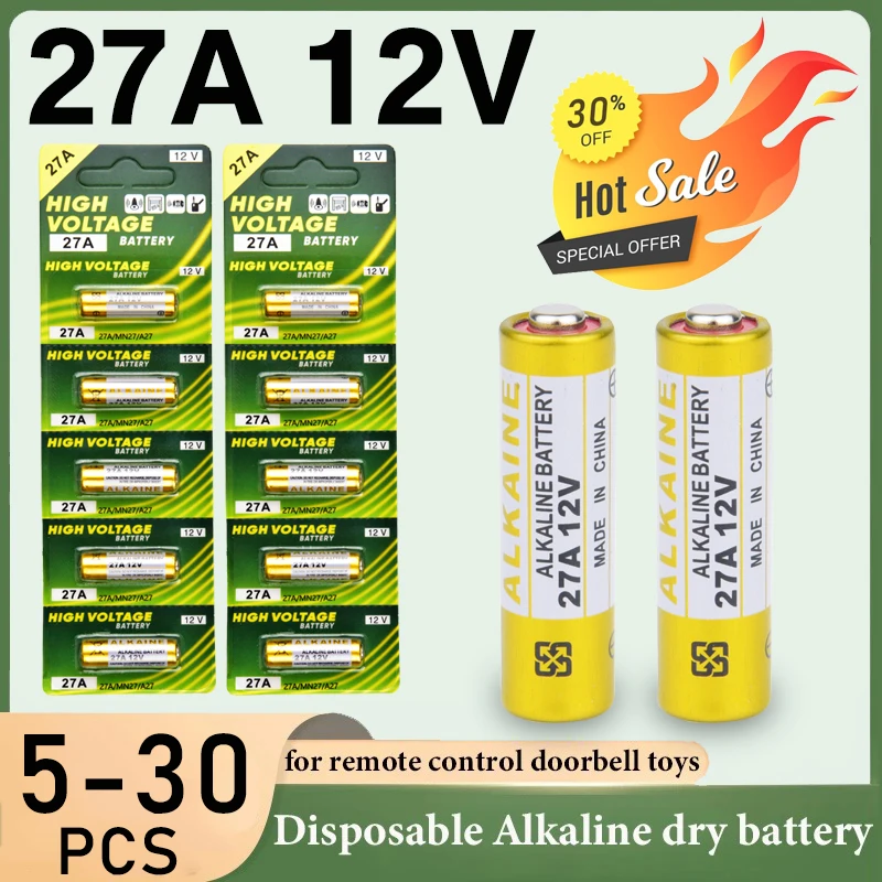 5-30PCS 27A 12V Batteria Alcalina G27A MN27 MS27 GP27A A27 V27GA A27BP K27A VR27 per Portachiavi Allarmi Auto GPS Tracker All\'ingrosso