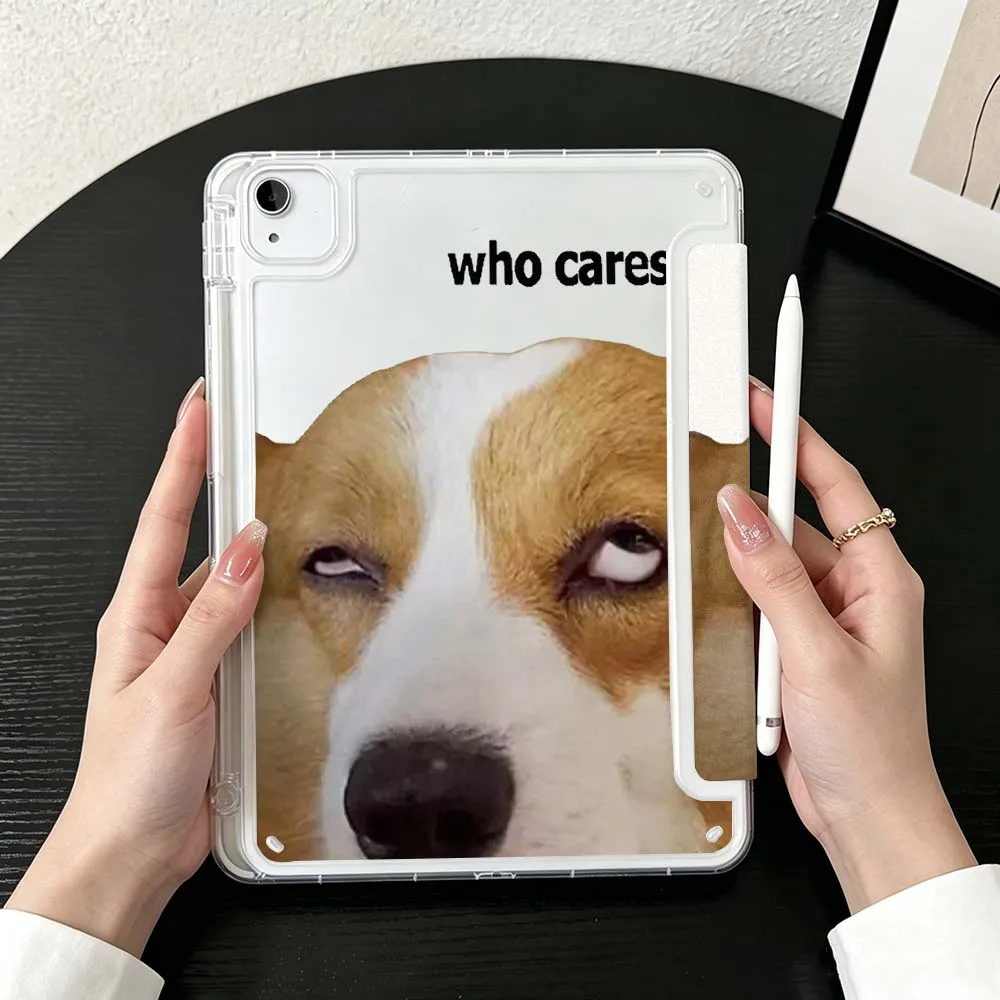 Cartoon Abstract Dog Case For iPad Mini Pro Air 5 6 7 8 9 10th 11th 11 9.7 10.9 13 inch Transparent Y-Shaped Folding Tablet