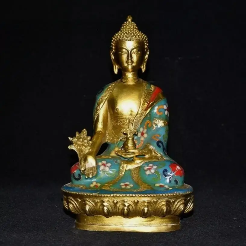 8inch cloisonne Menla Medicine Buddha Statue copper blessed treasures Buda