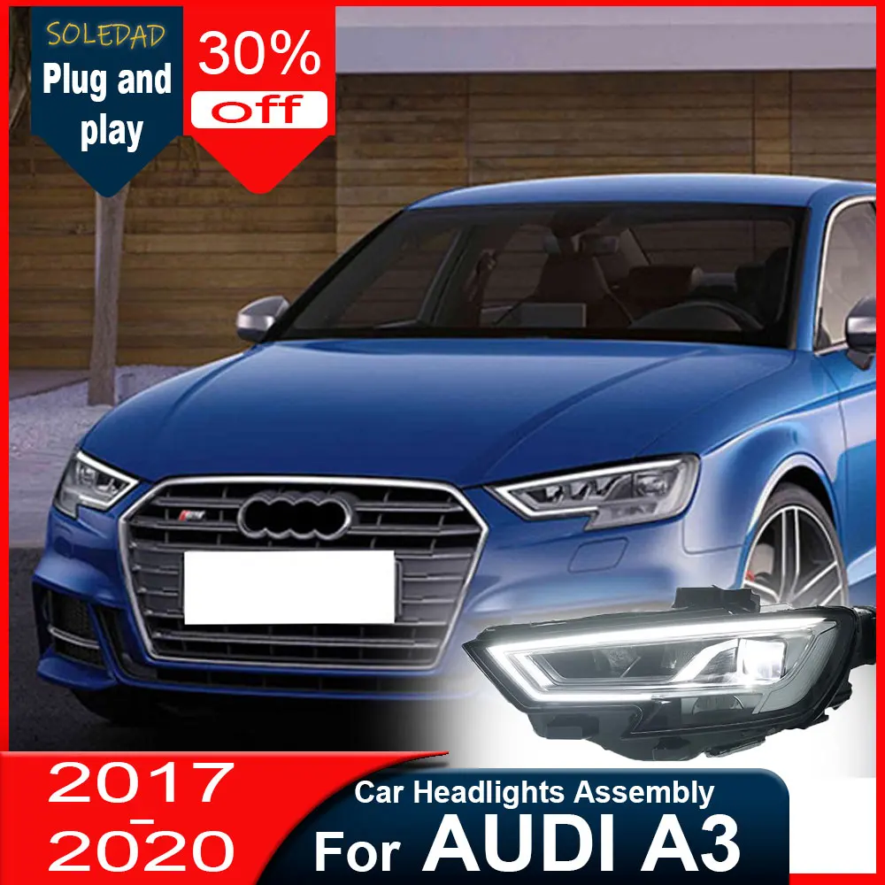 

2pcs Car Headlights for Audi A3 Headlights 2017-2021 S3 Full LED DRL Turn Signal Headlamp Xenon Beam Car Front Lights Assembly