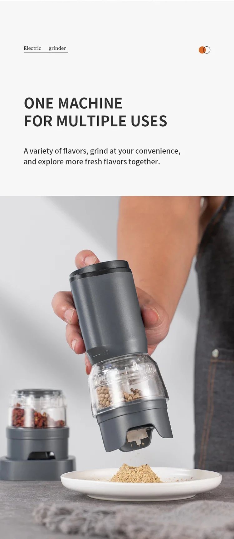 Electric Pepper Grinder Set Automatic Salt and Pepper Mills Rechargeable Adjustable Coarseness One-Handed Operation Grinder