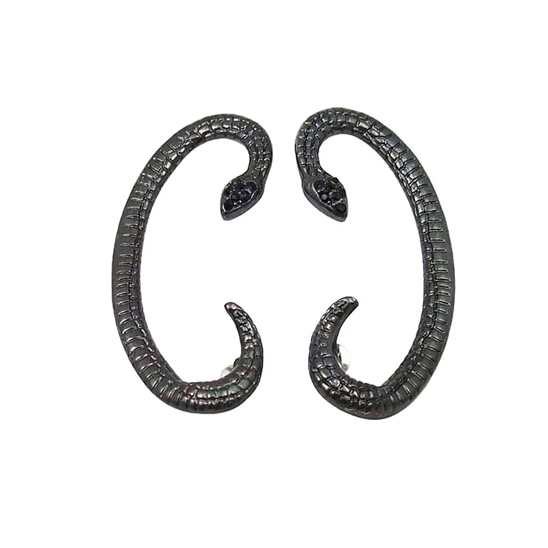 1 Pair Black Snake Python Rhinestone Fashion Ear Cuffs Clip Wrap earrings Punk Men Women Alloy Metal Ear Post Studs Jewelry