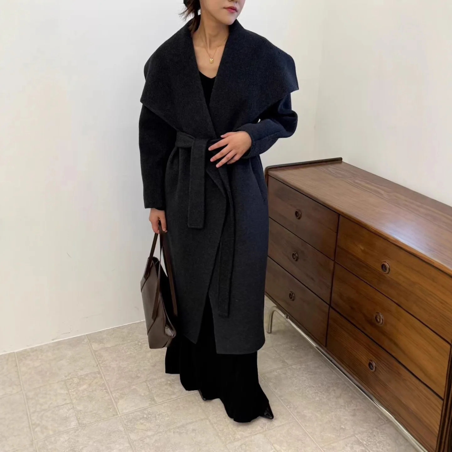 Turn Down Collar Double Wool Side Long Trench Wool Coat Women Fashion Thick Loose Winter Jacket 2025 Korean Coat Suit for Women