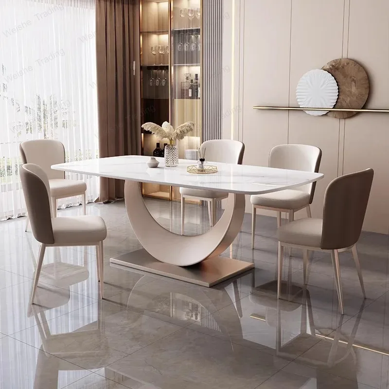 Modern Dining Rooms Kitchen Table Rectangular Chairs Room Marble Reception Restaurant Bord Bwrdd Sedentary Luxury Furniture Home