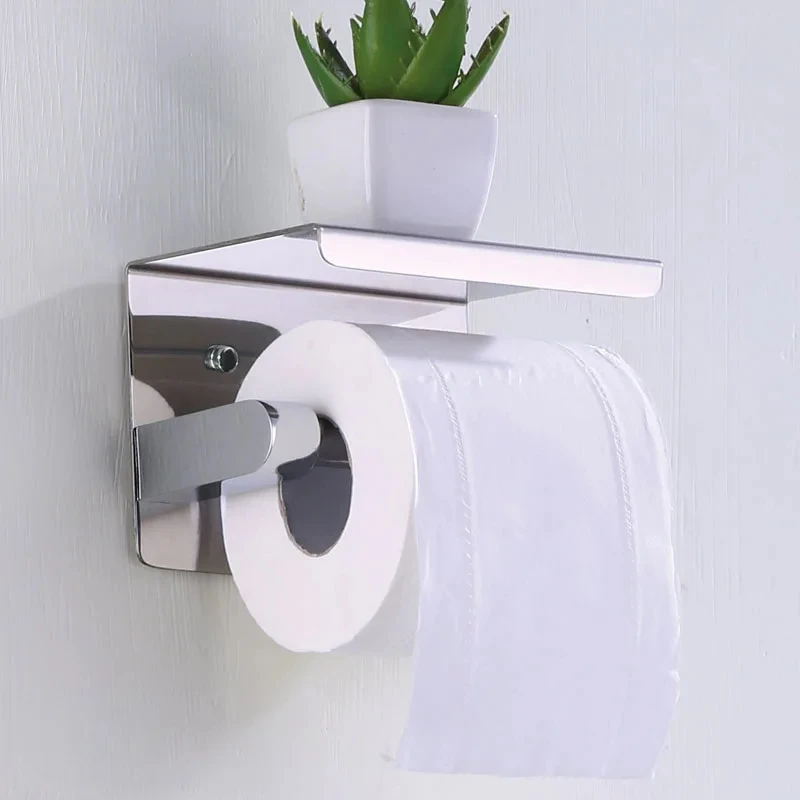 1PC 304 Stainless Steel Tissue Holder No Punching Toilet Paper Holder Toilet Roll Paper Holder Bathroom Phone Storage Rack