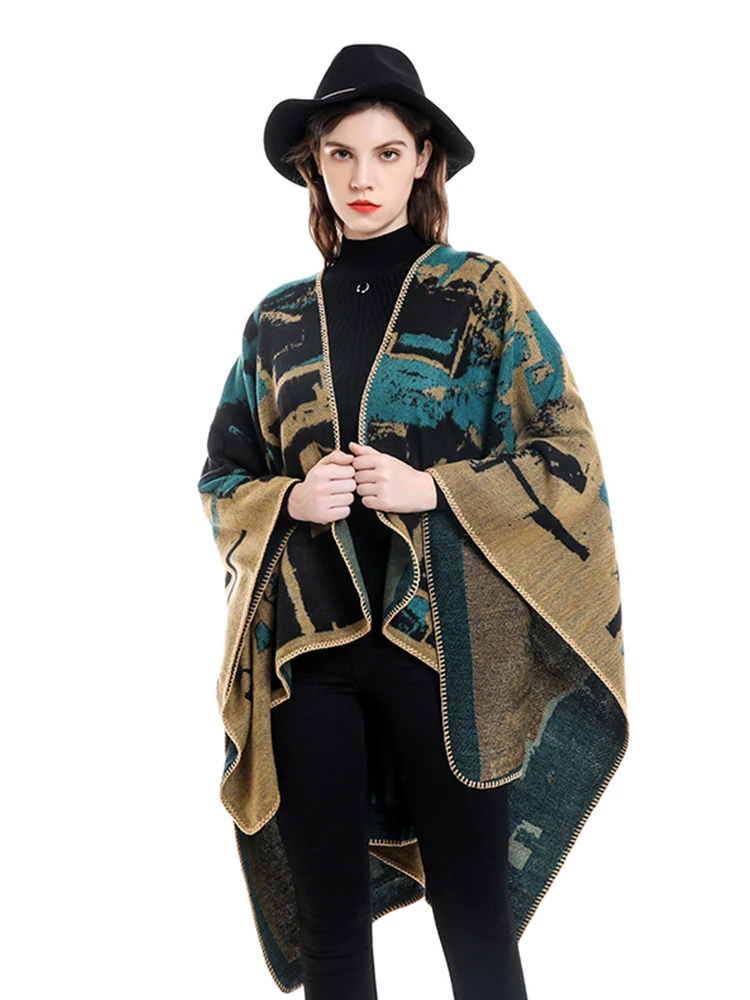 

Fashion Imitation Cashmere Women Vintage Geometric Print Winter Scarf Warm Knitted Casual Female Thick Split Long Wrap Shawl