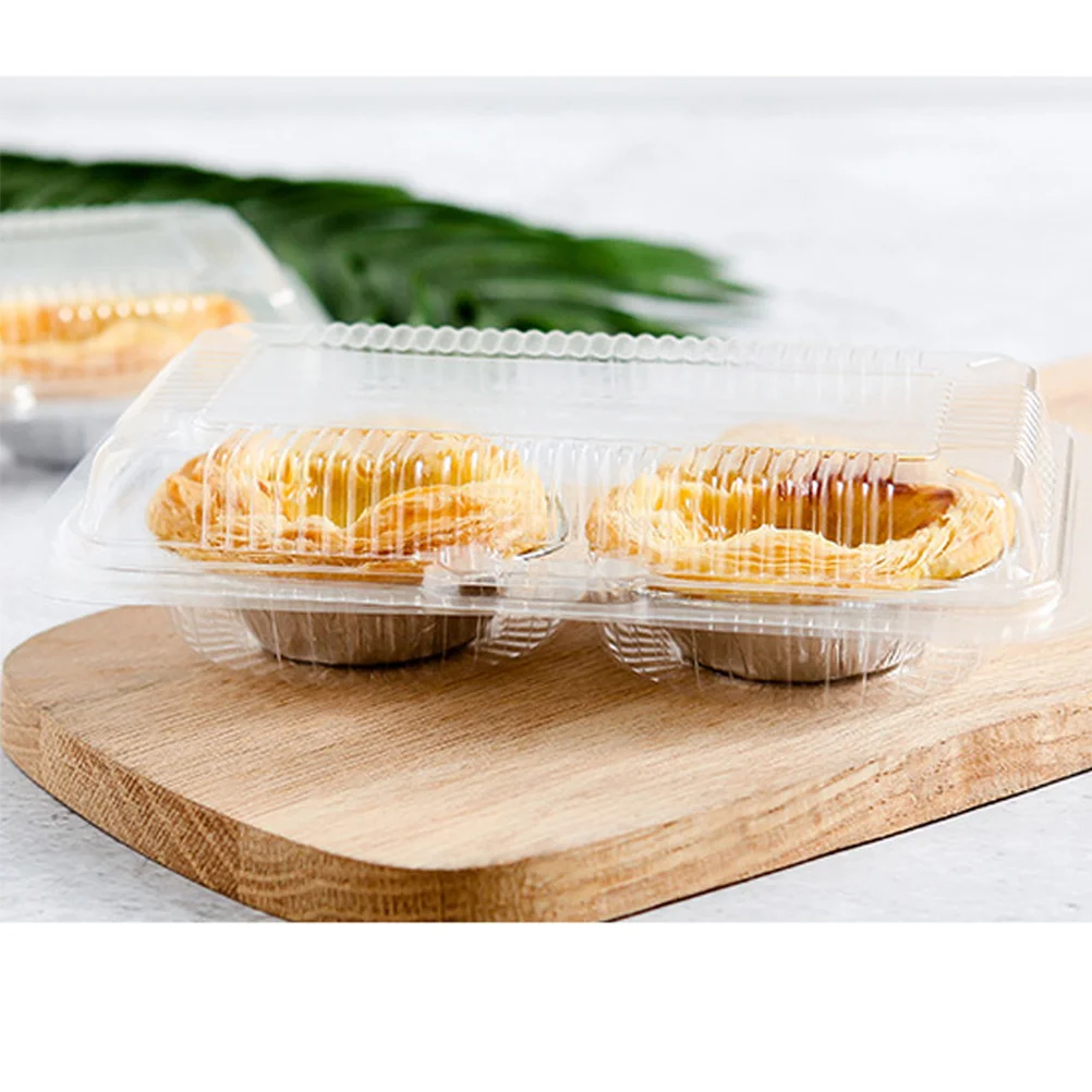 

100Pcs Transparent Egg Tart Trays 2-Grids Food Grade Pet Disposable Baking Food Storage Packaging Boxes for Bakery