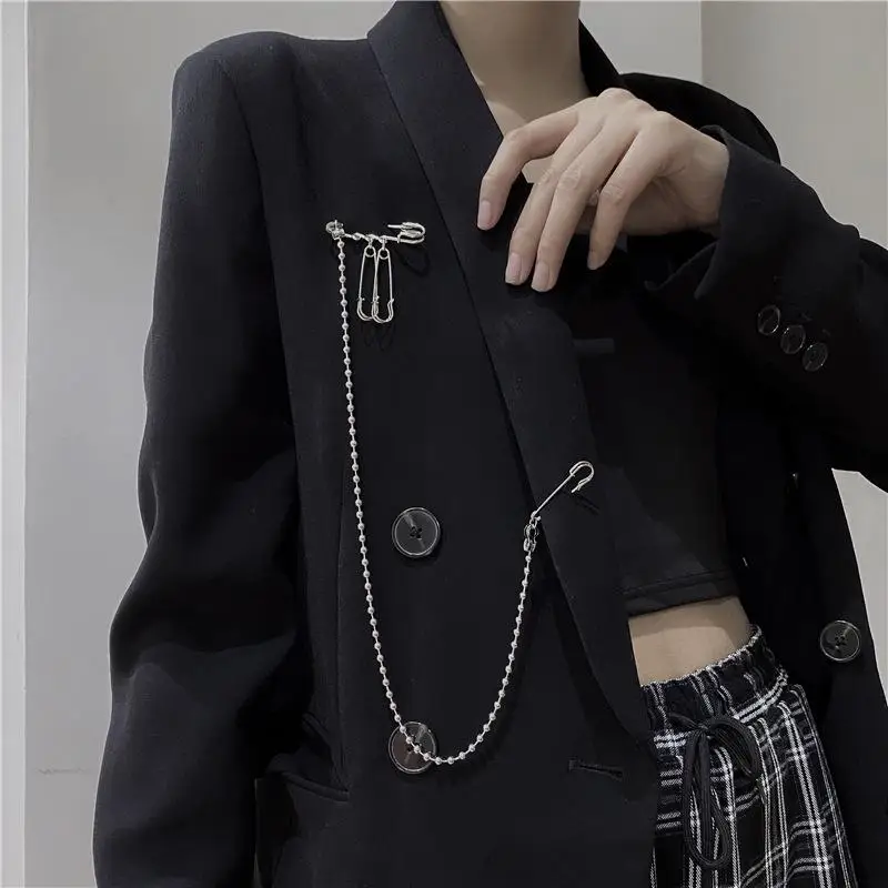 【W】Metal Tassel Pin Chain Brooch For Women Men Suit Shirt Lapel Pin Clothing Accessories Jewelry Gift