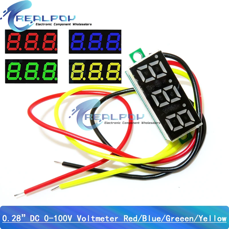 0.28 inch DC LED Digital Voltmeter 0-100V Voltage Meter Auto Car Mobile Power Voltage Tester Detector 12V Red Green Blue Yellow