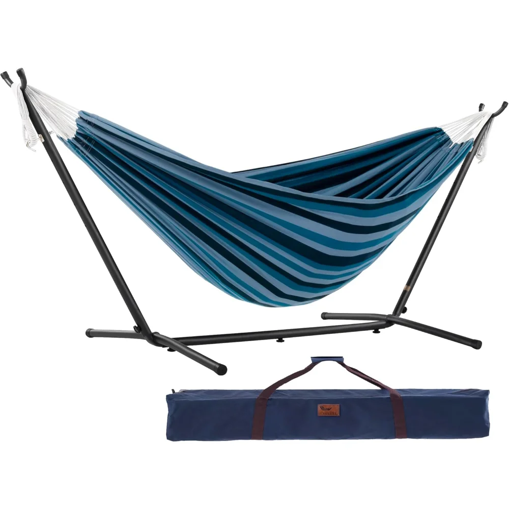 

Hammocks ,Cotton Hammock with Space Saving Steel Stand, Upgraded Polyester End Strings 450 Lb Capacity, Hammocks