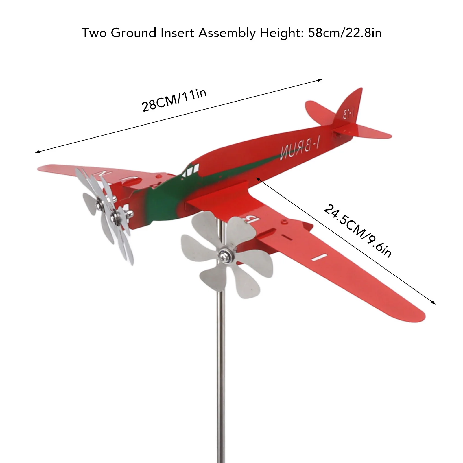 طائرة ريشة الطقس ثلاثية الأبعاد حمراء مقاومة للصدأ ناعمة طائرة طاحونة الرياح للمرآب قبة الحظيرة فناء معدني أحمر