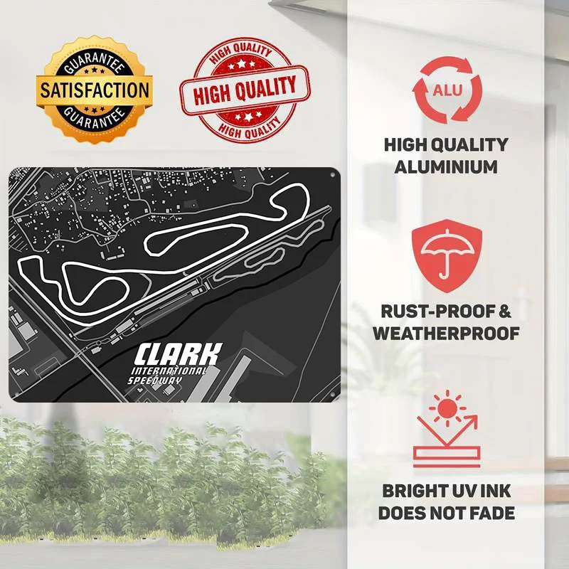 Clark International Speedway Track Map 3D Printed Texture Poster Personalized Wall Art Retro Metal Tin Signs for Home Decoration
