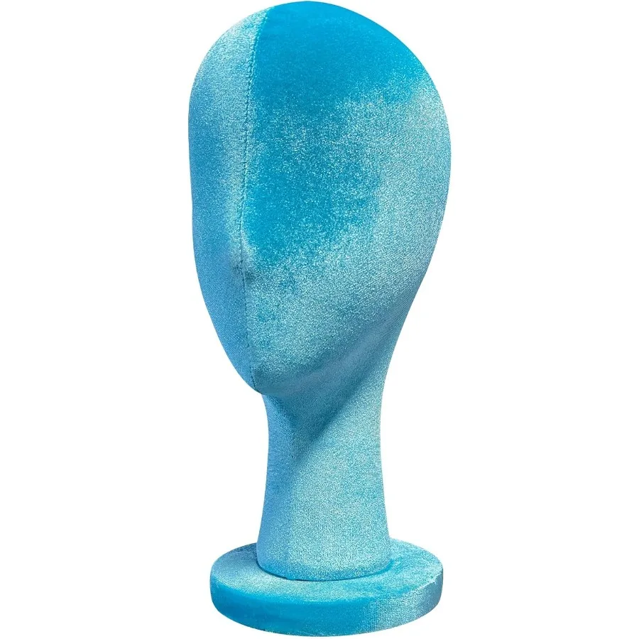 

Luxury Blue Velvet Mannequin Head for Wigs Display 35cm Sewing Mannequin Head with Adjustable Pose for Hats Jewelry Scarves Sun