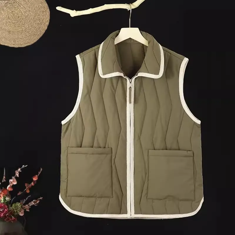 

Vintage Light Weight Waistcoat 2024 New Autumn Winter Unisex Casual Loose Sleeveless Jackets Turn Down Collar Women Vest Coat