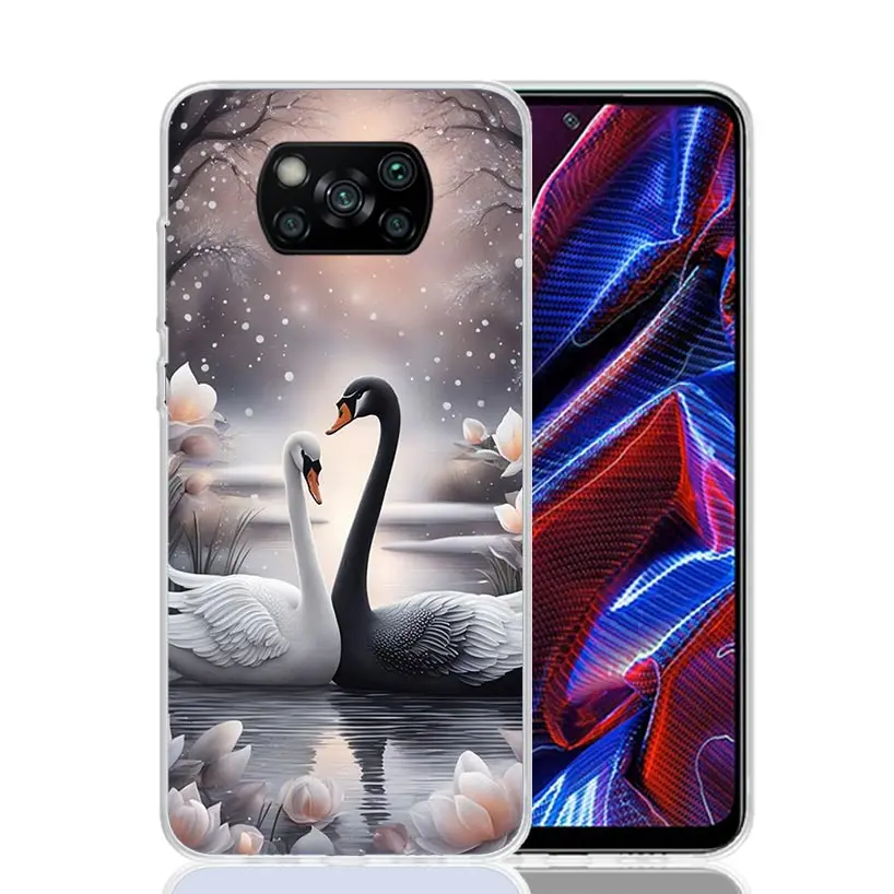 Funda de teléfono Noble cisne negro para Xiaomi Poco X6 X5 X4 X3 Nfc F6 F5 Pro F4 Gt F3 F2 F1 M5S M4 M3 arte personalizado Coque Capa