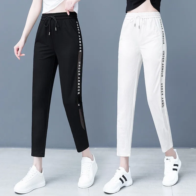 

Женские повседневные брюки из ледяного шелка с быстрым высыханием, свободные, утягивающие, укороченные (7/8), с высокой талией, фасон «капустный лист», летние, тонкие, из полиэфирного волокна