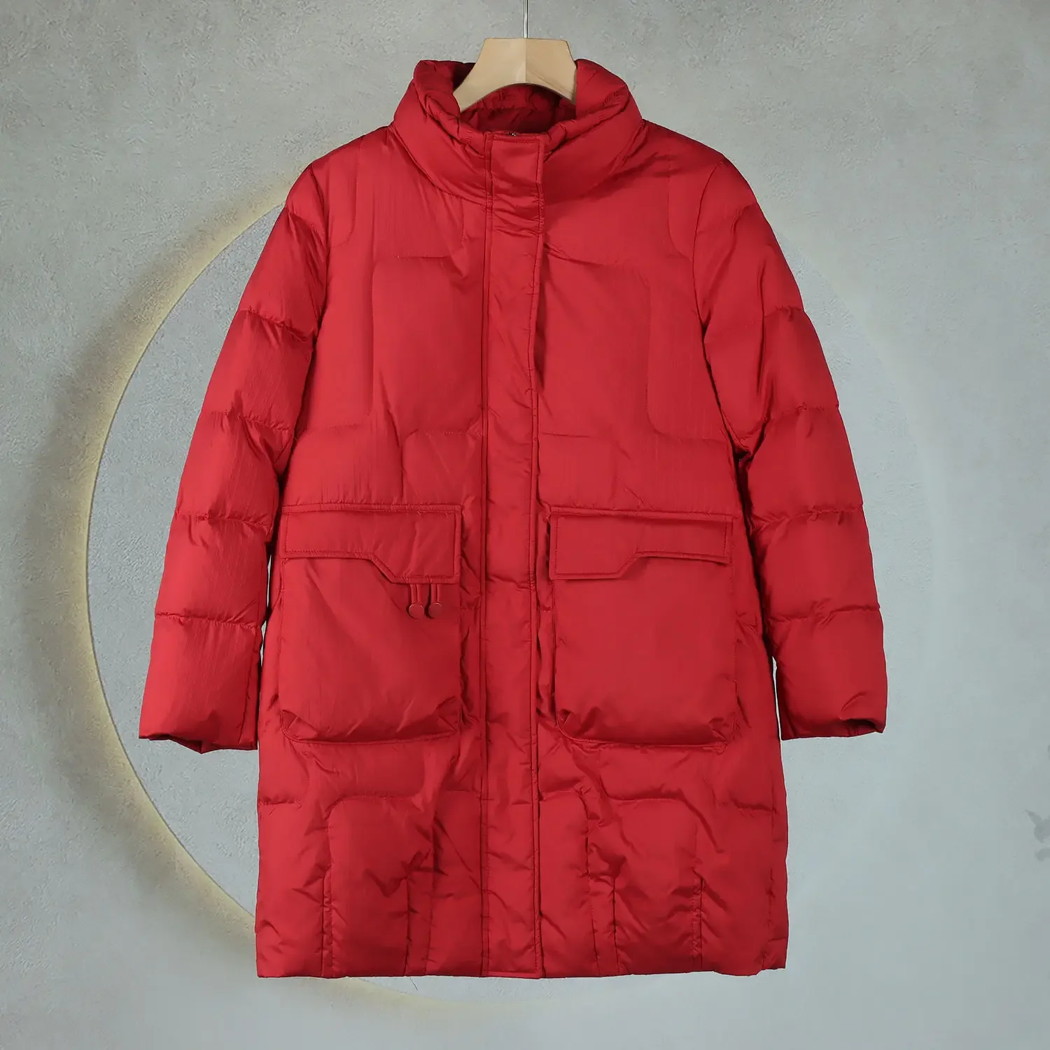 European Winter New Women's Down Jacket Commuter Stand Collar White Duck Down Jacket