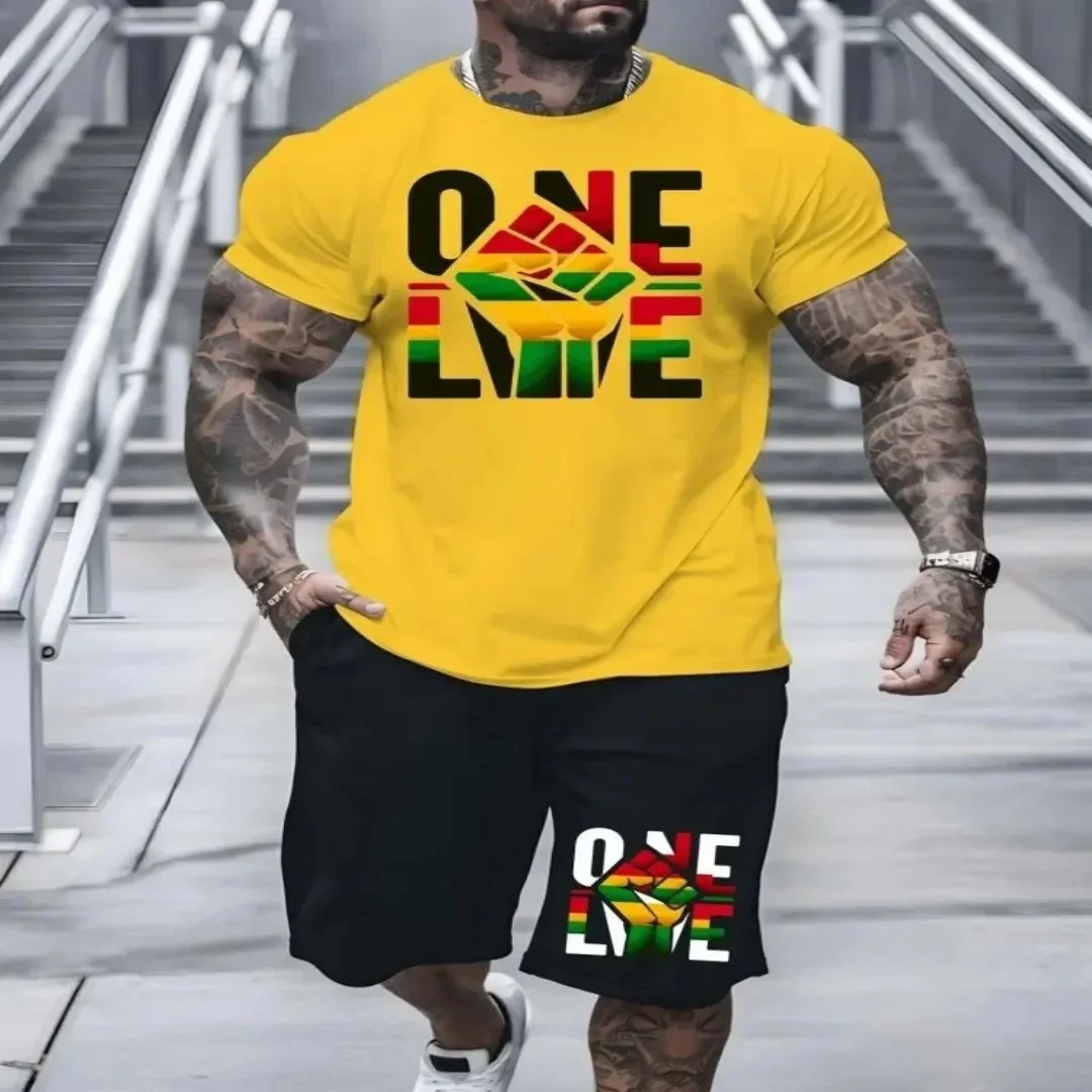 2025 New 3D Printed Men's Short-Sleeve Shirt and Shorts Set Summer Casual Breathable Quick-Dry T-Shirt Outdoor Sports Shorts