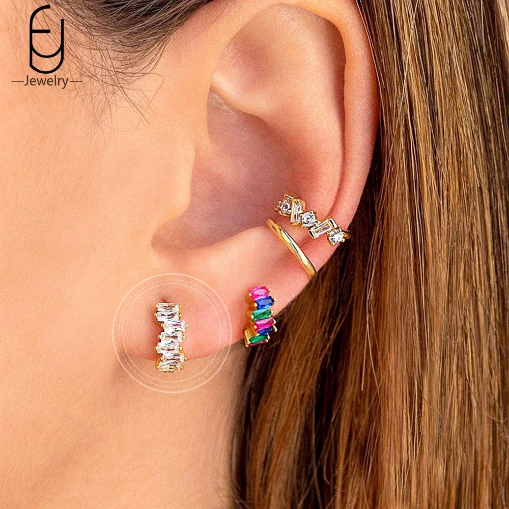 925 Sterling Silver Needle Colorful Crystal Small Hoop Earrings for Women Premium 18K Gold Earrings Hoop Party Luxury Jewelry