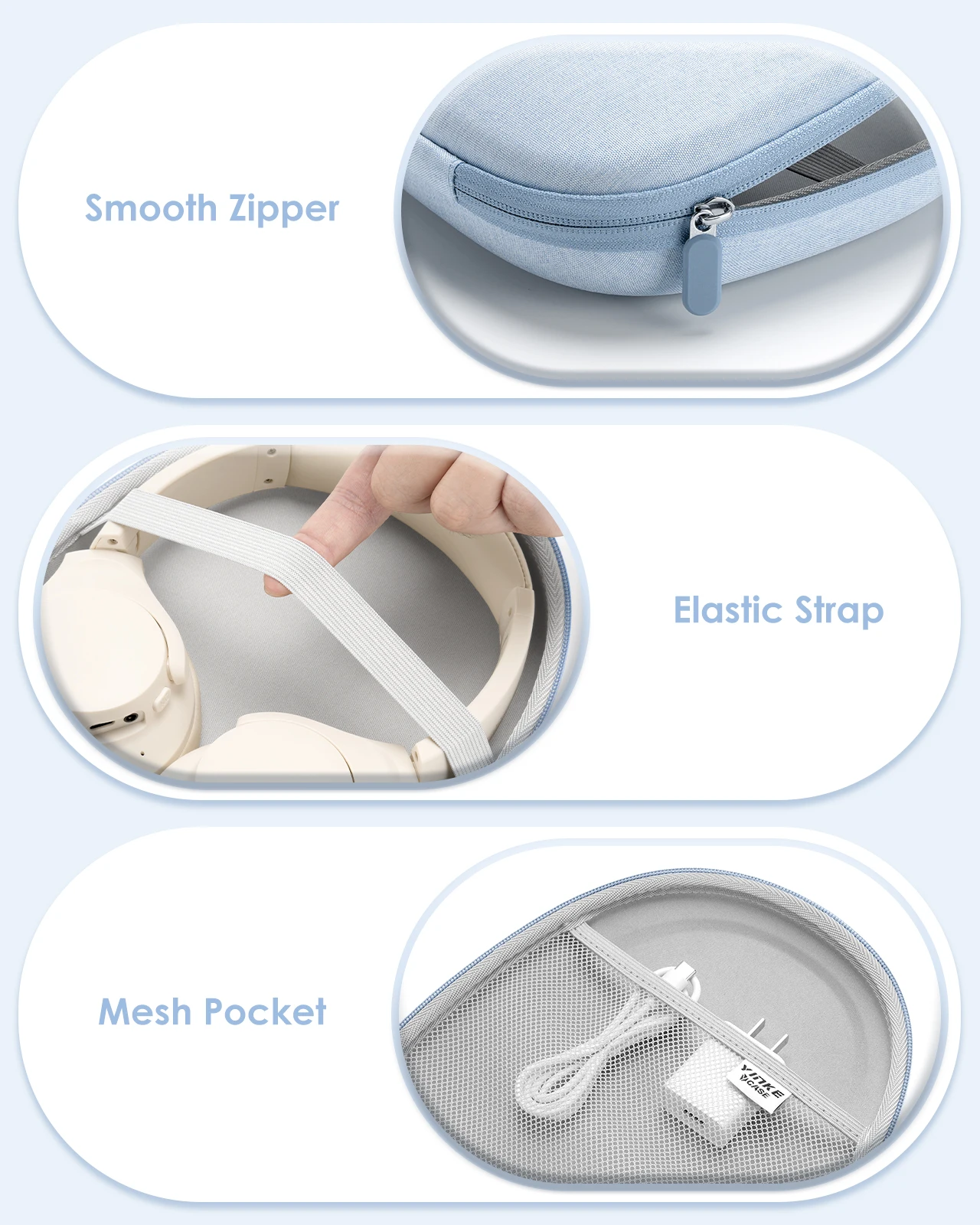 Yinke Kopfhörerhülle, Hartschale, superflach, für Soundcore, Anker, Sony, JBL Over-Ear-Kopfhörer, universelle, tragbare Reise-Organizer-Tasche – Detail 2