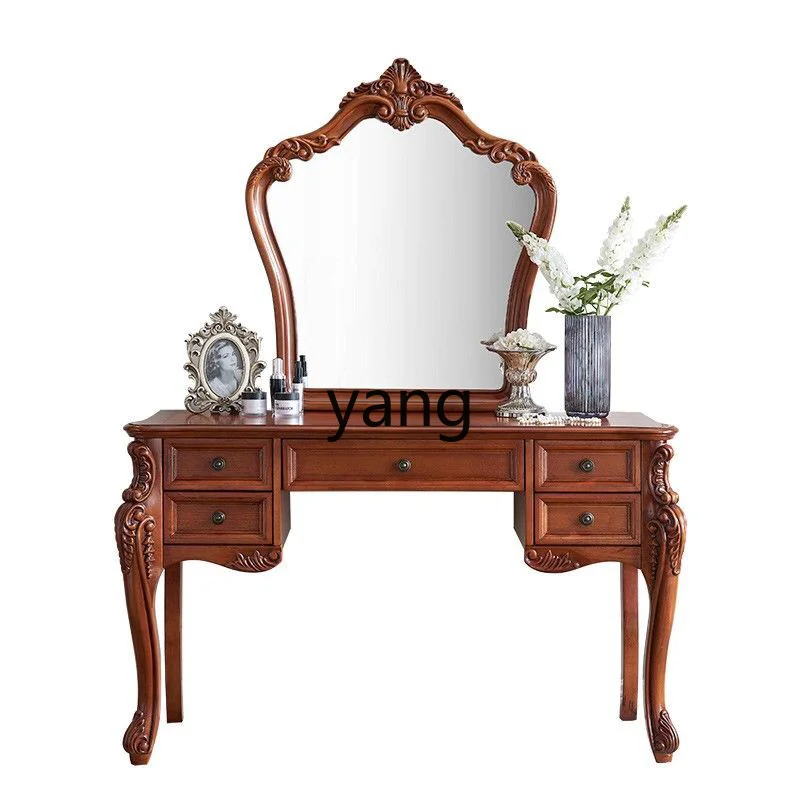 

XYY solid wood dresser retro carved dressing table mirror dressing stool integrated table