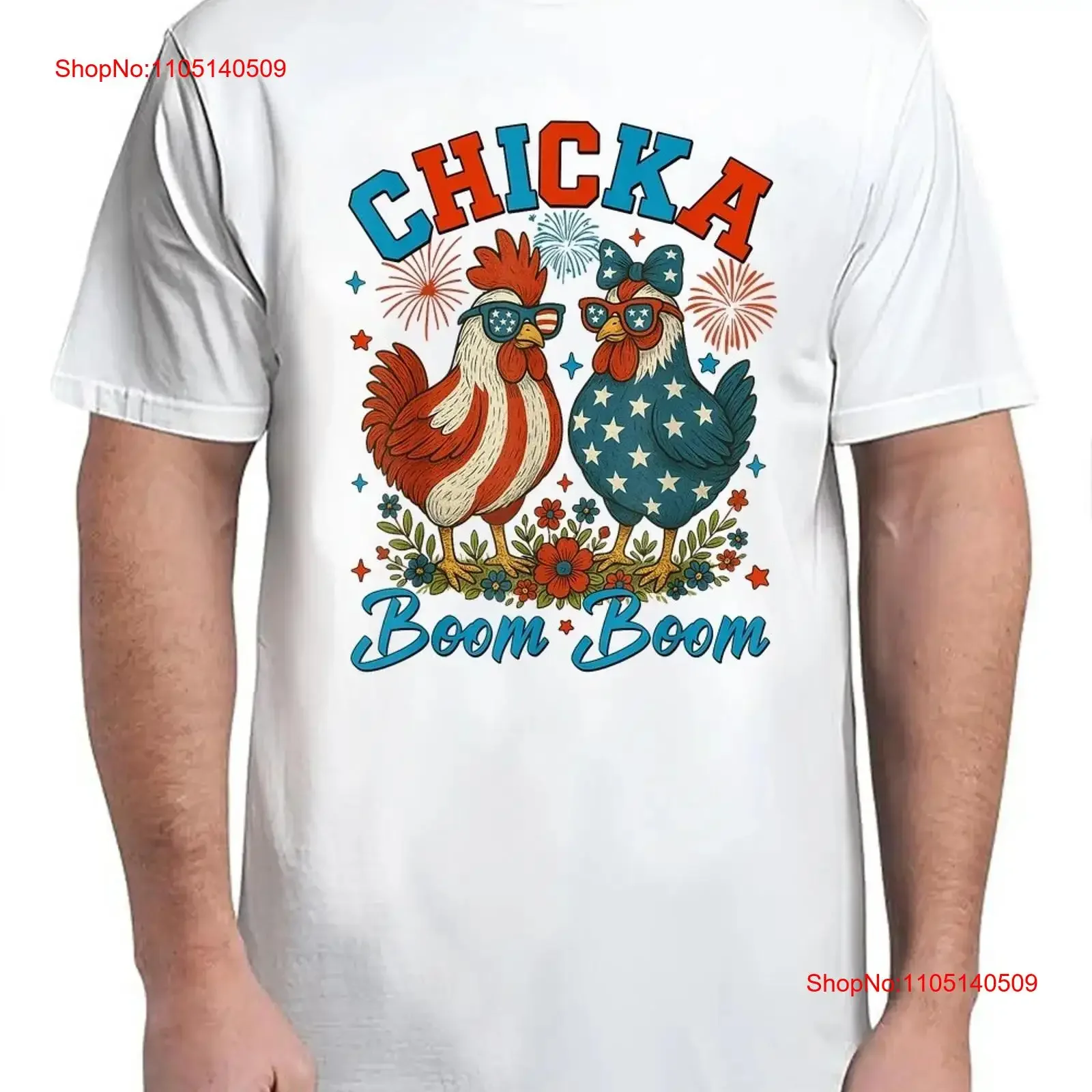 Chicka Boom Funny Patriotic Chicken 4th of July USA Vintage Adult T Shirt vintage Washed homme Soft Slightly designer clothes